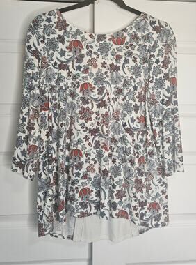 J. Jill Wearever Paisley Floral Button Back Tunic Blouse - Medium Petite PM